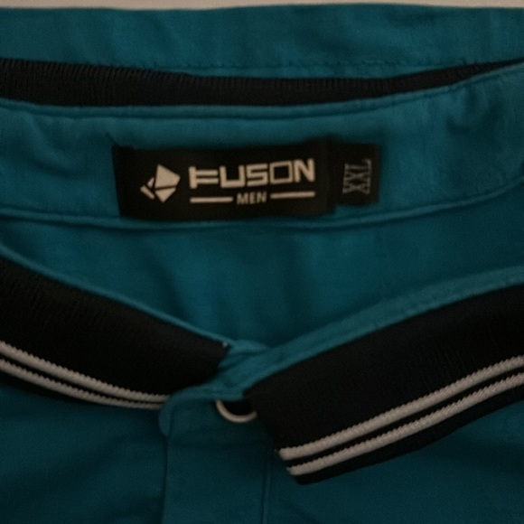 Fuson Men's XXL Teal Polo Black White Stripe Collar - Picture 3 of 5